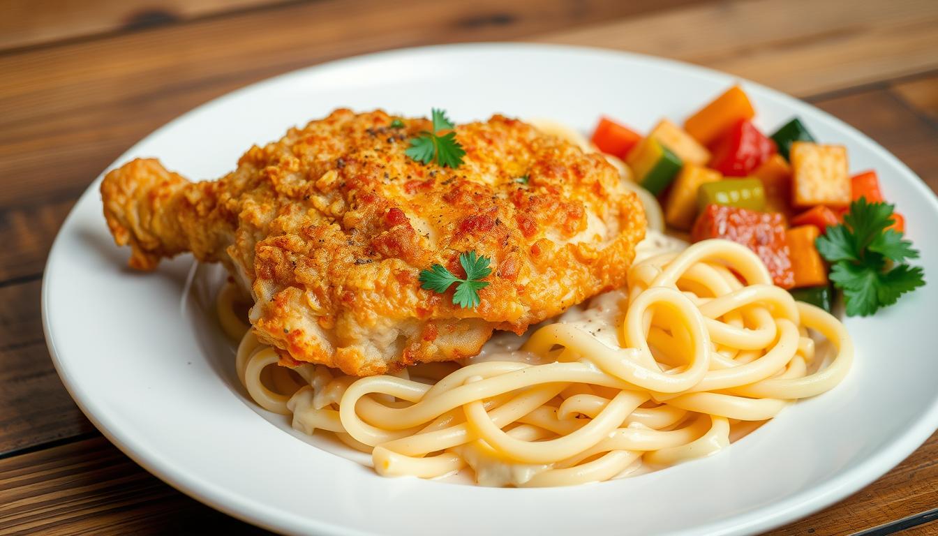 Crispy Chicken with Creamy Pasta