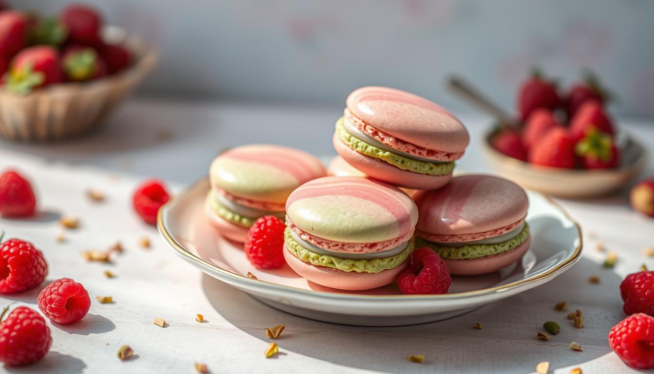 Exquisite Raspberry Pistachio Macarons