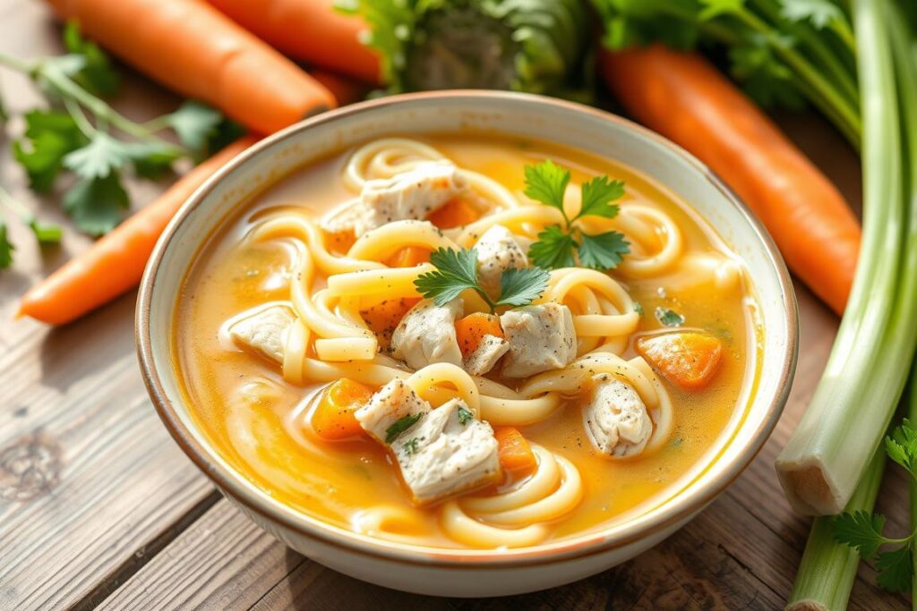 Gluten-Free Chicken Noodle Soup Garnishing