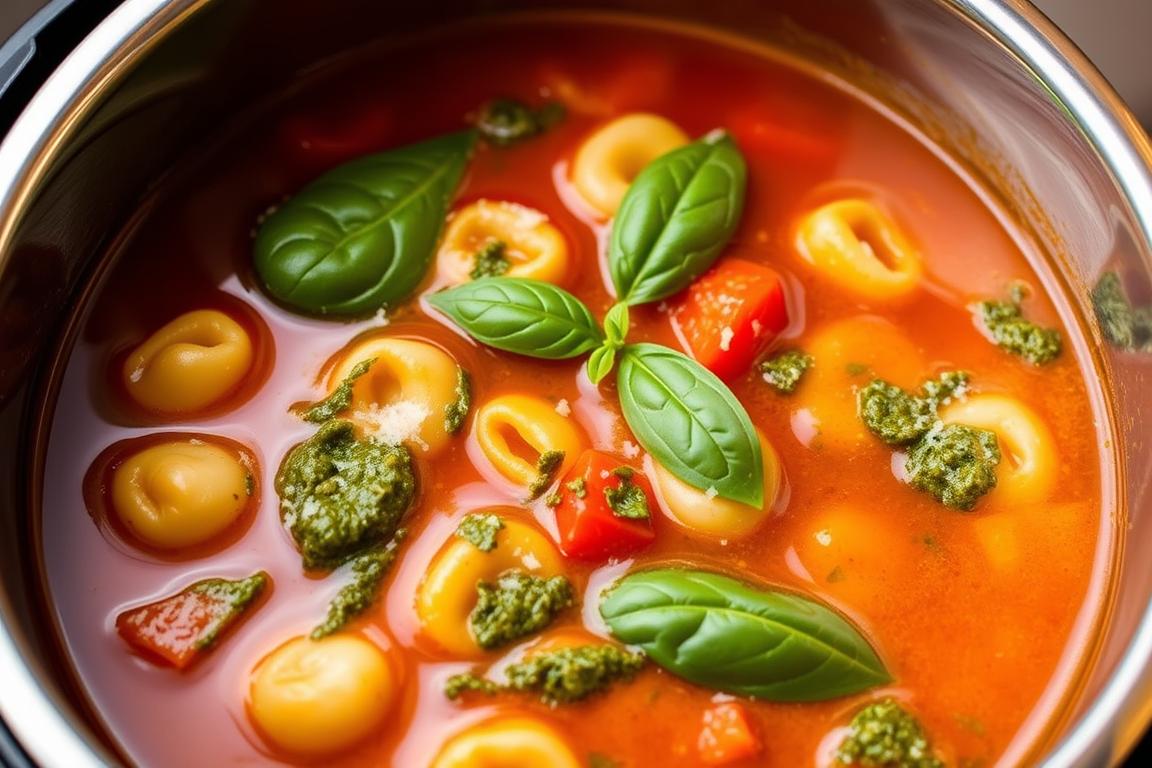 Instant Pot Pesto Tomato Tortellini Soup