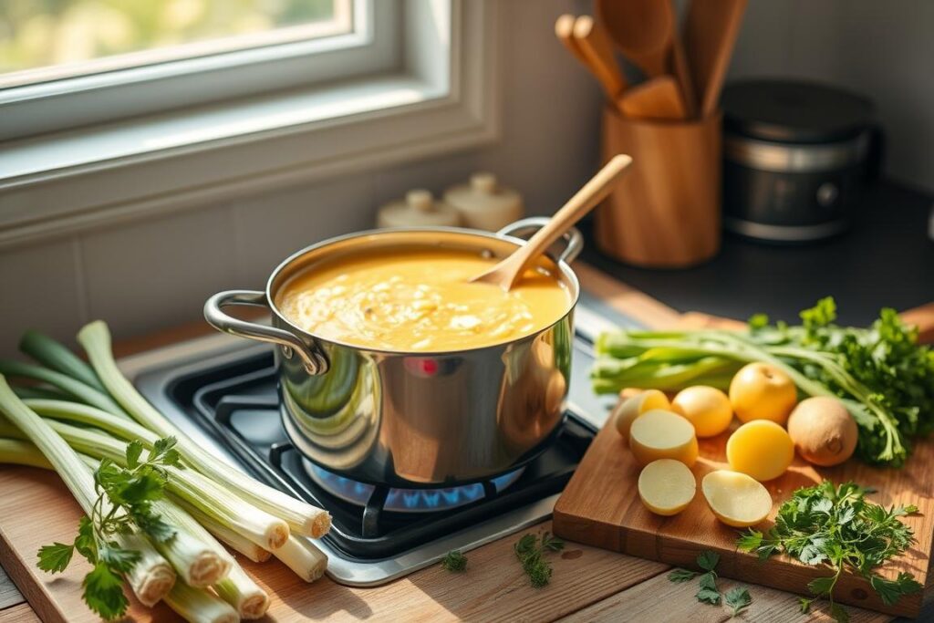 Vegan Leek and Potato Soup Preparation