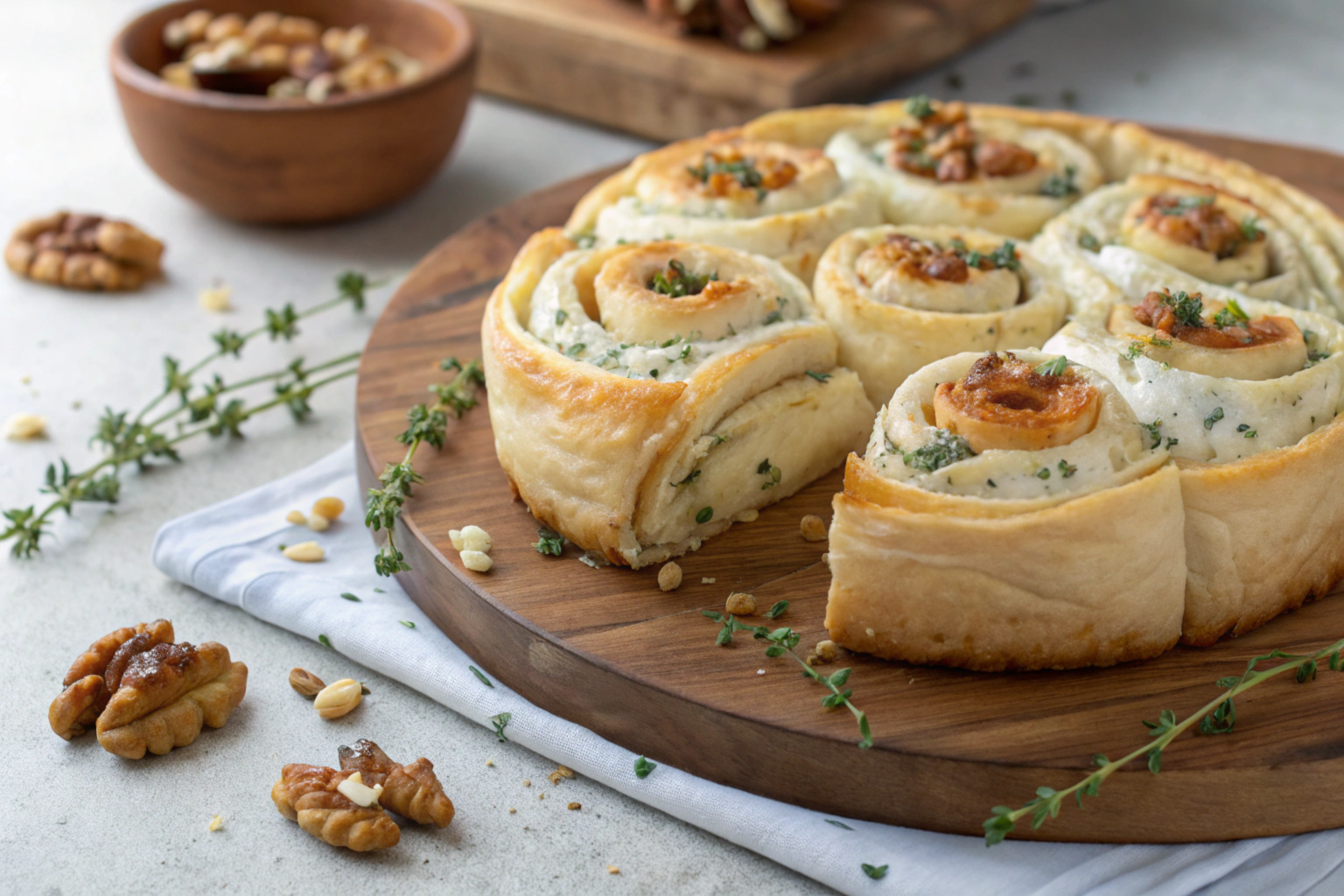 Blue Cheese, Walnut and Thyme Pull Apart Puff Pastry Twirl