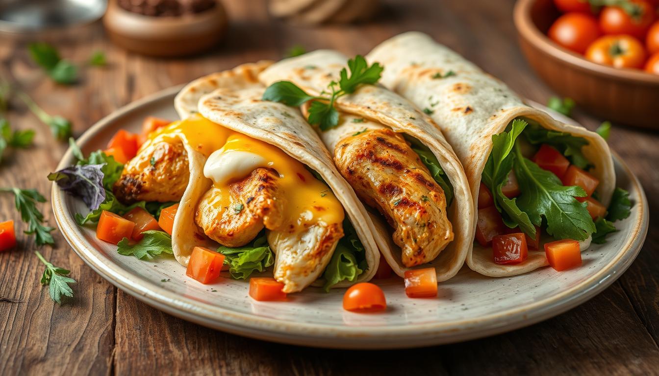 cheesy garlic chicken wraps