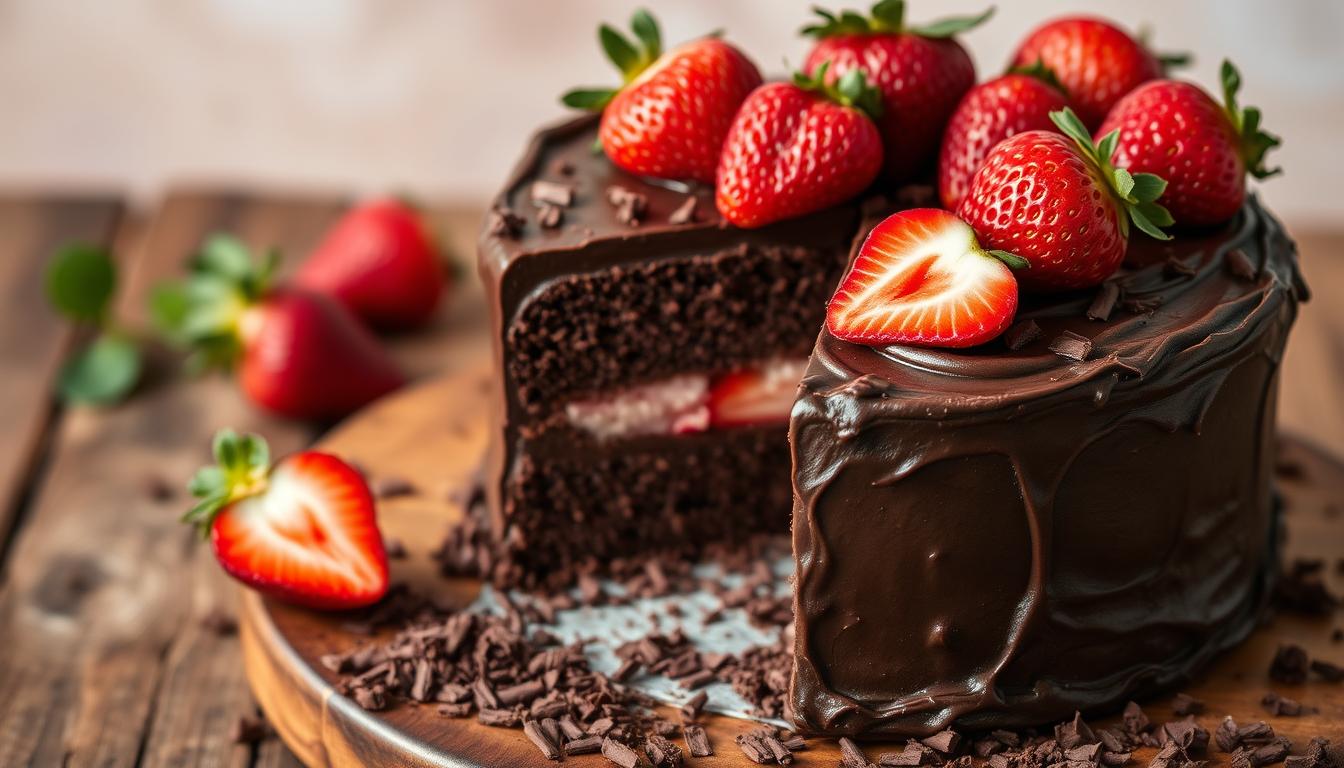 chocolate cake with strawberry filling