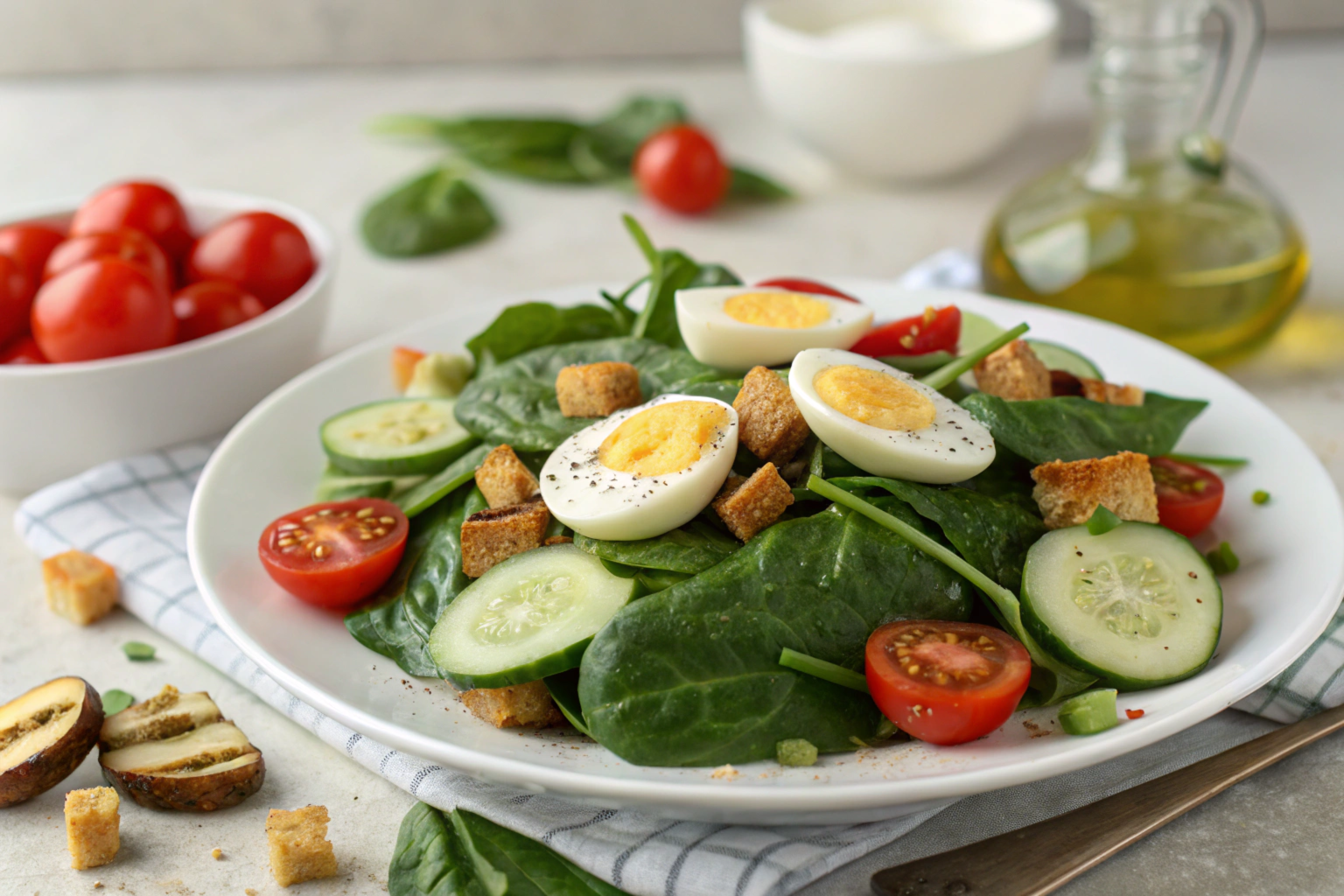 Easy Spinach Salad with Boiled Eggs Recipe