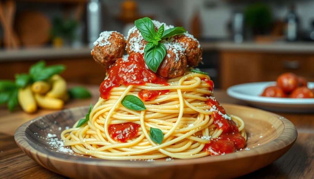 italian meatball spaghetti stack