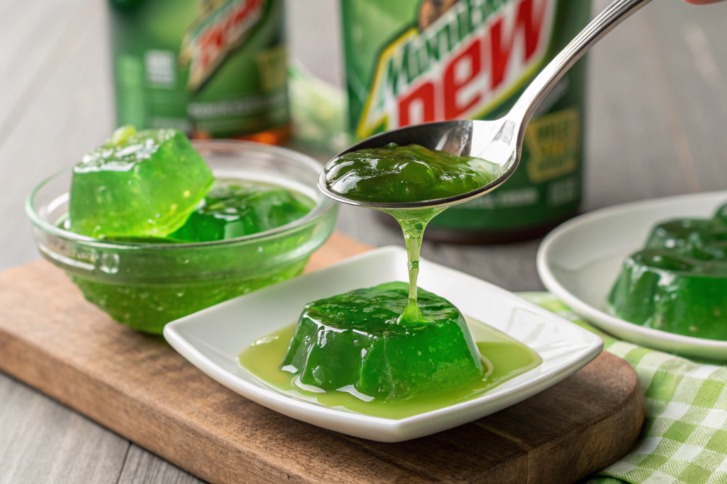 Jelly of mountain dew sweet and delicious jam pour it in a spoon