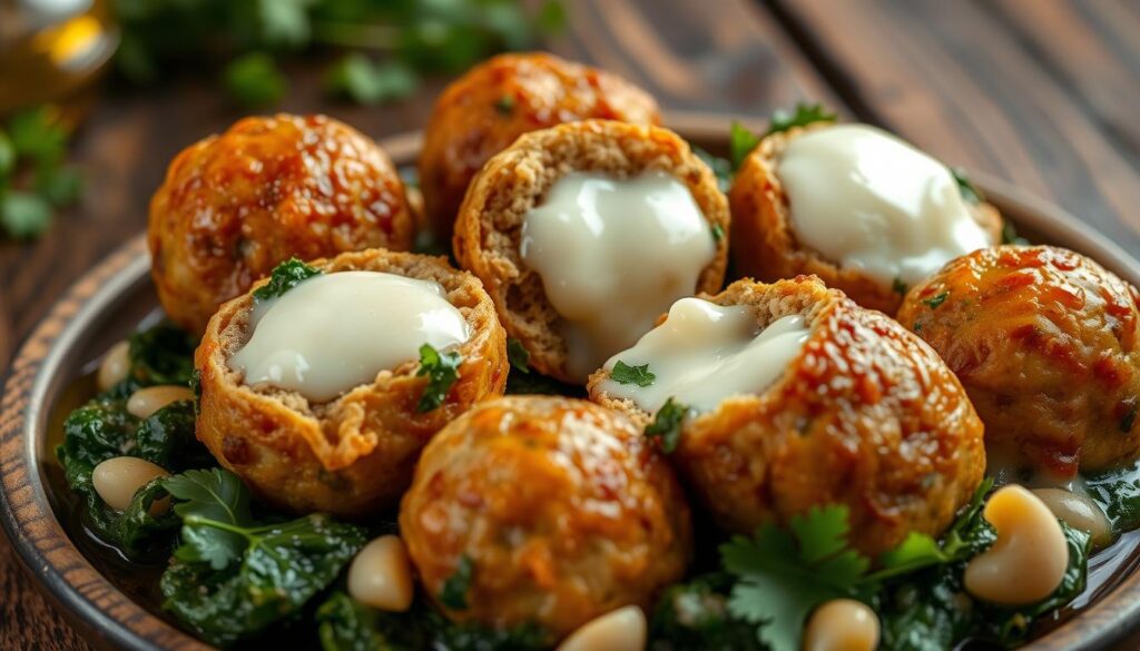 mozzarella-stuffed meatballs