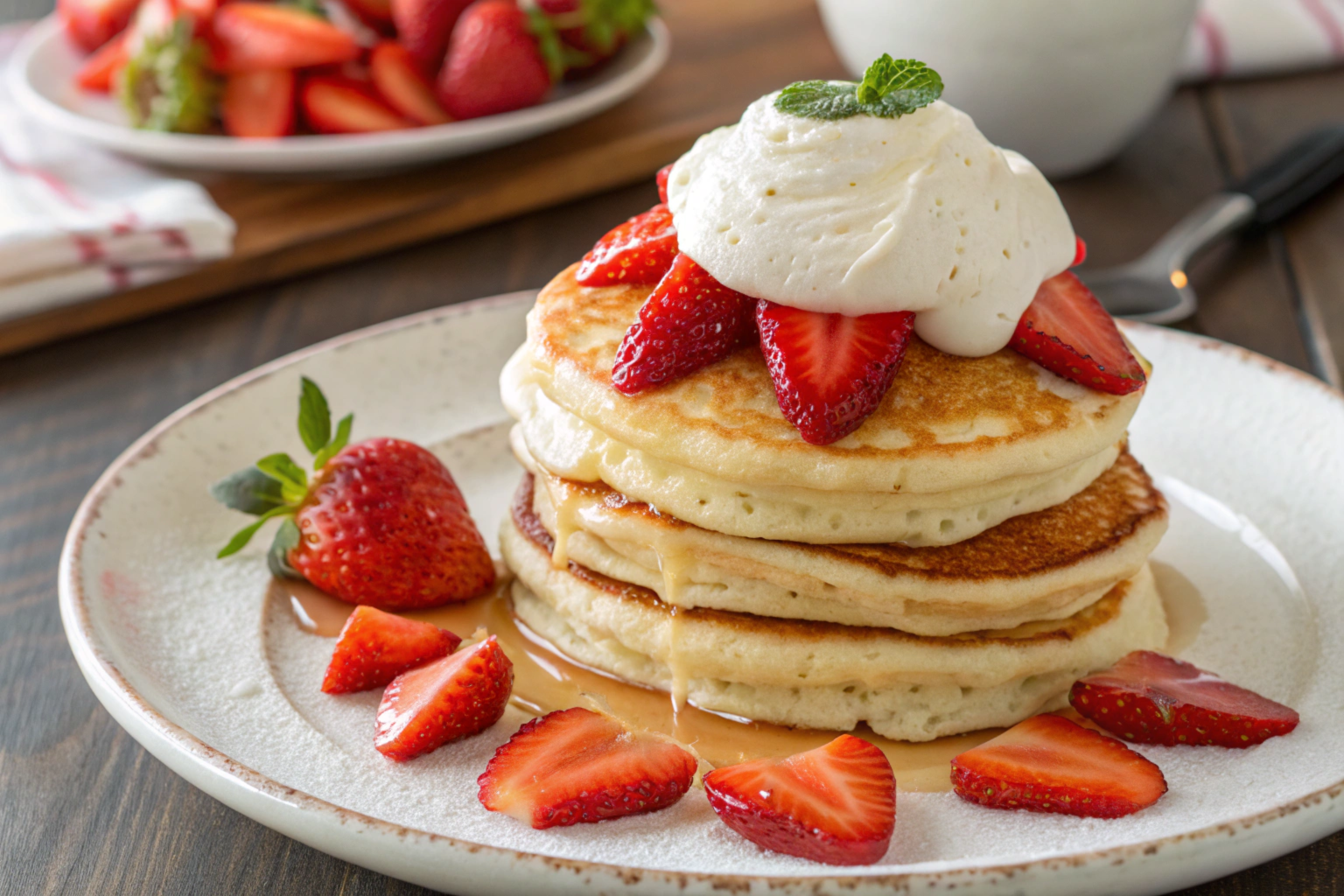 Strawberry Shortcake Pancakes with Vanilla Cream